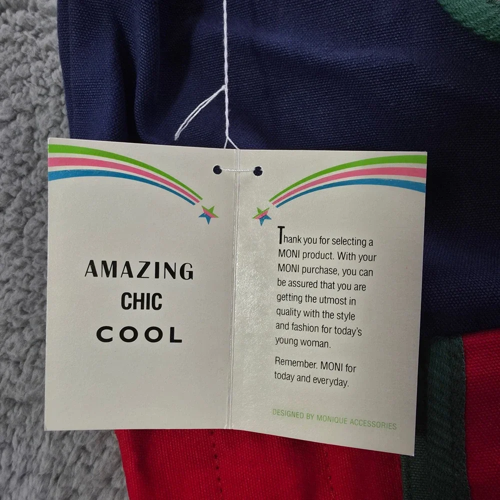 Moni Accessories Vintage Colorblock Canvas Backpack Navy Red Green NWT